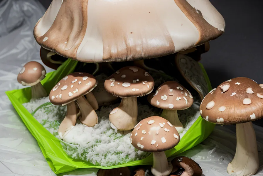 Contaminación por moho verde Trichoderma en una bolsa de sustrato